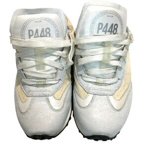 P448 White Cracked Leather and Suede Low Top Sneakers Shoes Mens 41